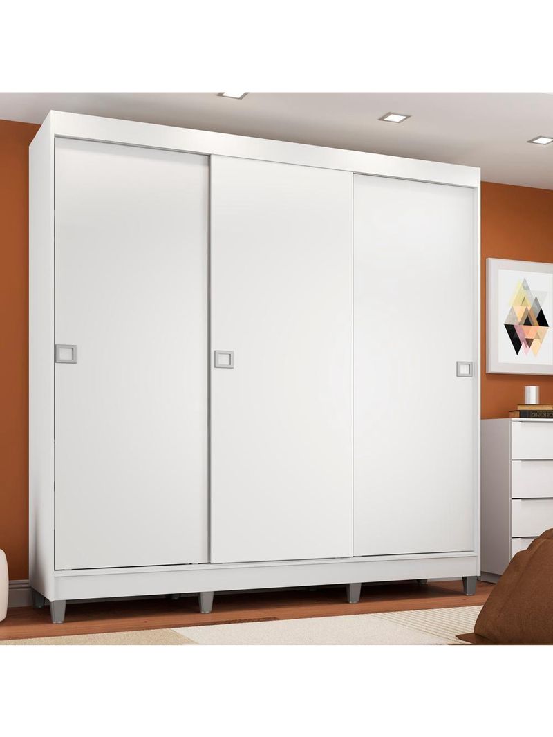 Guarda-Roupa Napoli 3 Portas de Correr 8 Pés Branco Madesa