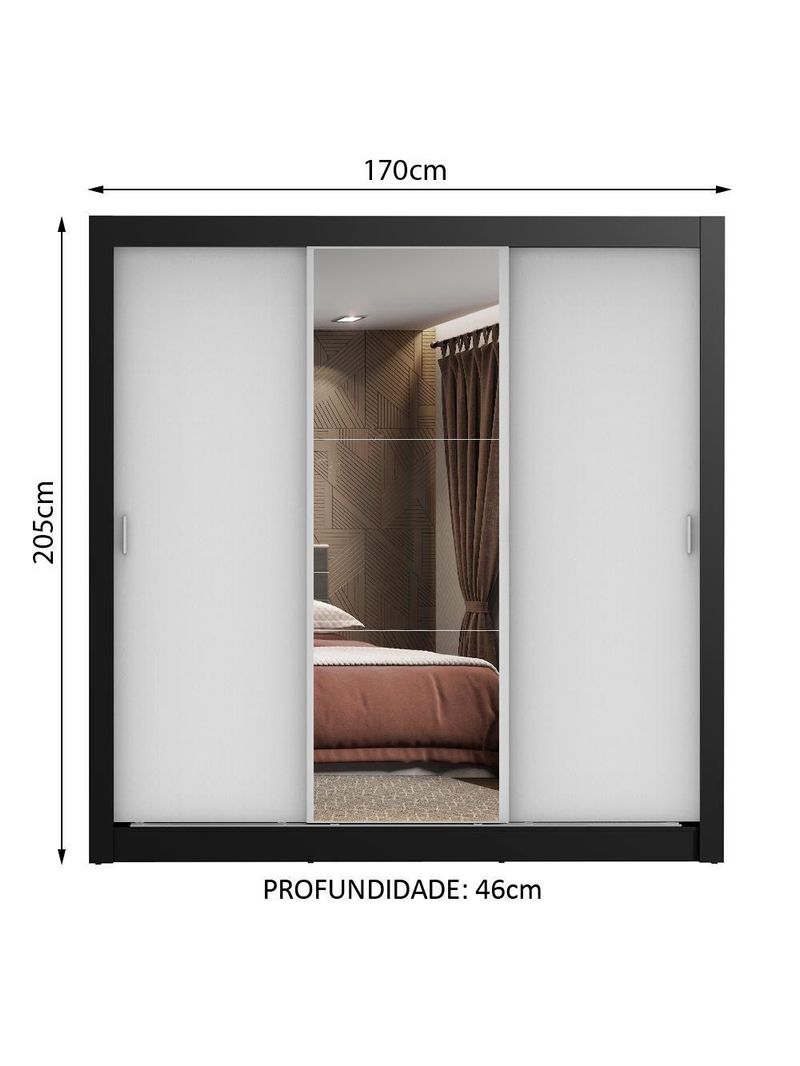 Guarda Roupa 3 Portas de Correr com Espelho 2 Gavetas Madesa