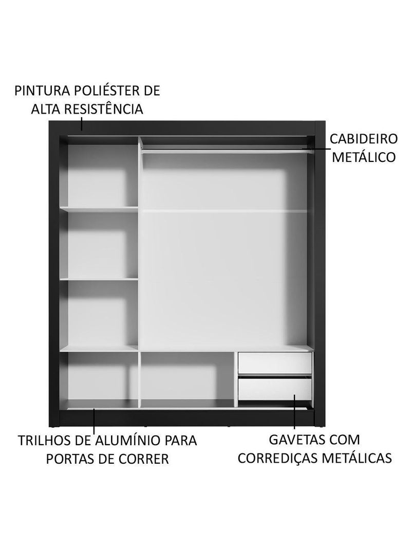 Guarda Roupa 3 Portas de Correr com Espelho 2 Gavetas Madesa