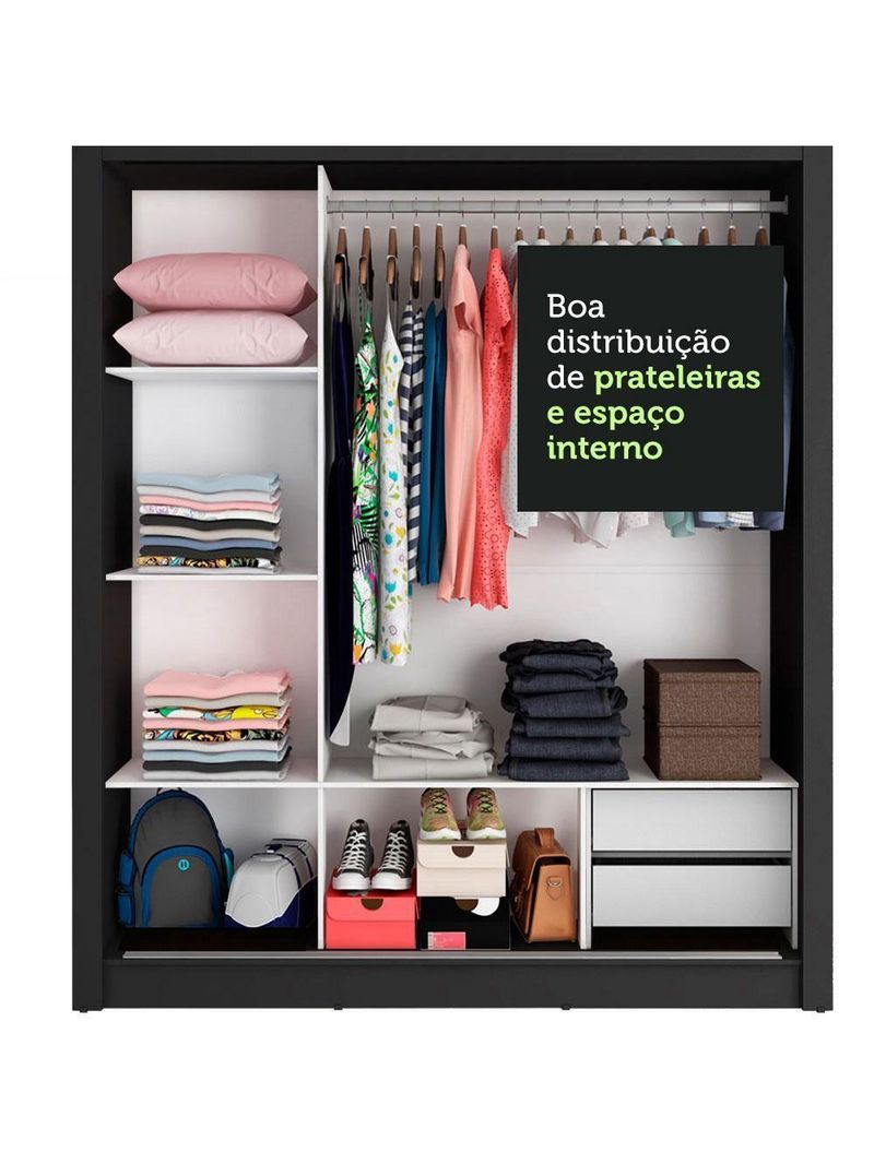 Guarda Roupa 3 Portas de Correr com Espelho 2 Gavetas Madesa
