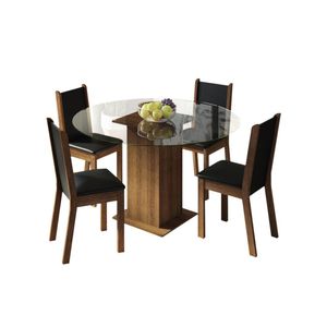 Conjunto Mesa Tampo De Vidro com 4 Cadeiras Rustic/Preto