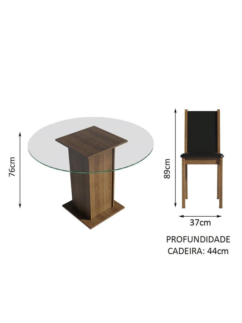 Conj Mesa Tampo De Vidro 4 Cadeiras Rustic/Preto