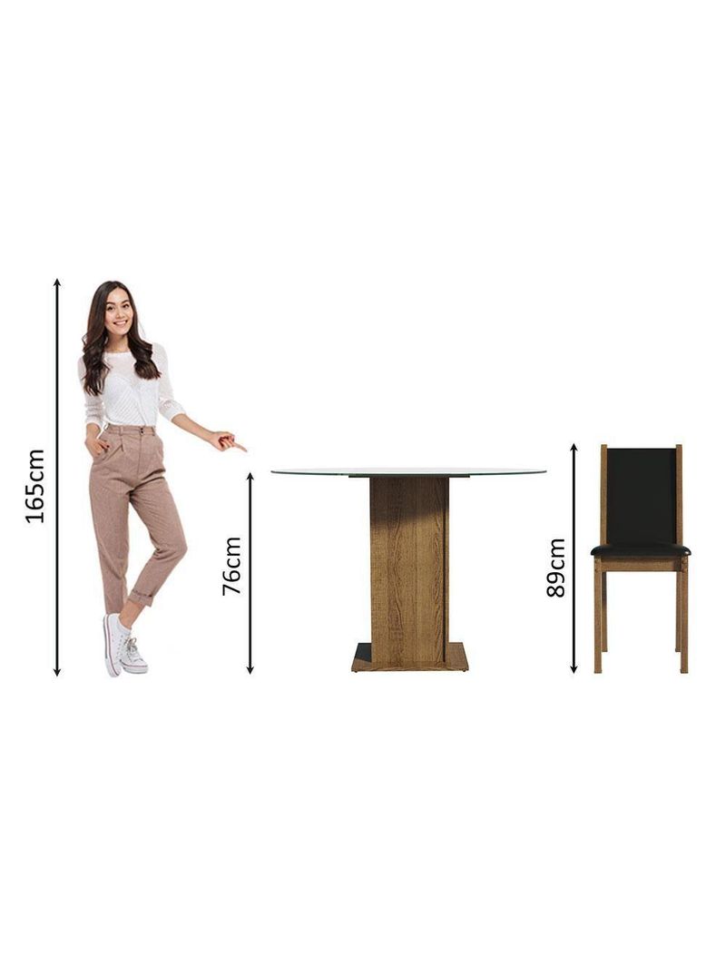 Conj Mesa Tampo De Vidro 4 Cadeiras Rustic/Preto