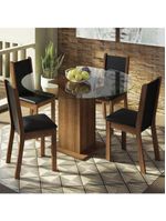 Conj Mesa Tampo De Vidro 4 Cadeiras Rustic/Preto