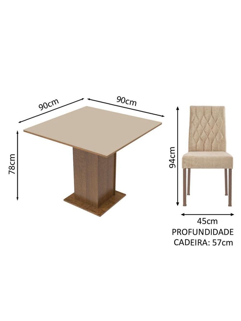 Conjunto Sala de Jantar Mesa Tampo de Madeira 4 Cadeiras Livia Rustic/Crema/Imperial - Madesa
