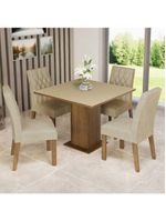 Conjunto Sala de Jantar Mesa Tampo de Madeira 4 Cadeiras Livia Rustic/Crema/Imperial - Madesa