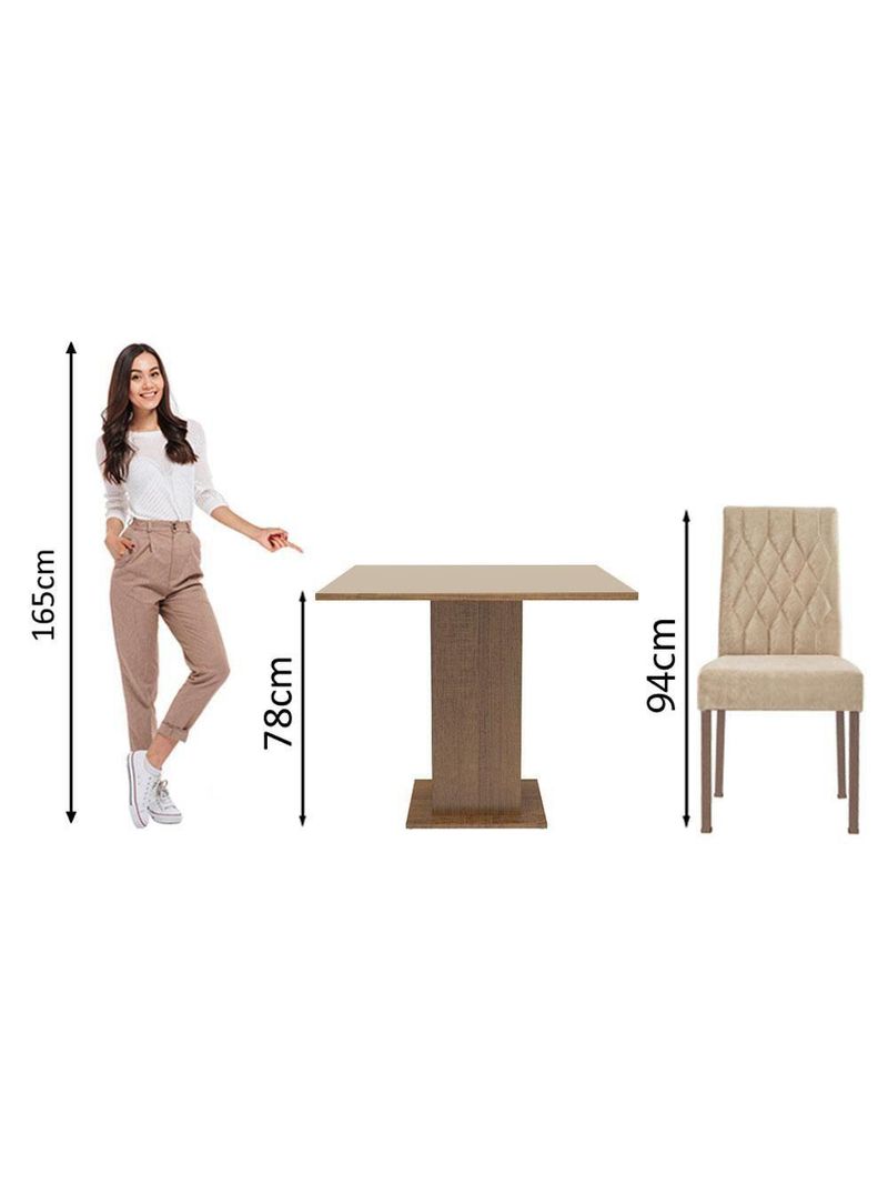 Conjunto Sala de Jantar Mesa Tampo de Madeira 4 Cadeiras Livia Rustic/Crema/Imperial - Madesa