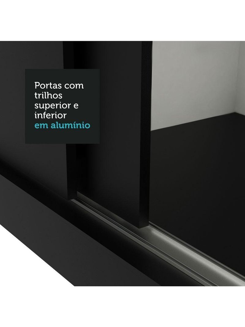 Guarda Roupa Casal 3 Portas De Correr De Espelho Preto