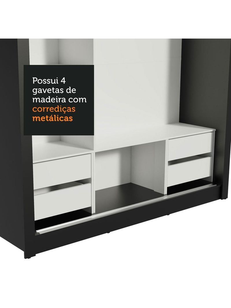 Guarda Roupa Casal 3 Portas De Correr De Espelho Preto