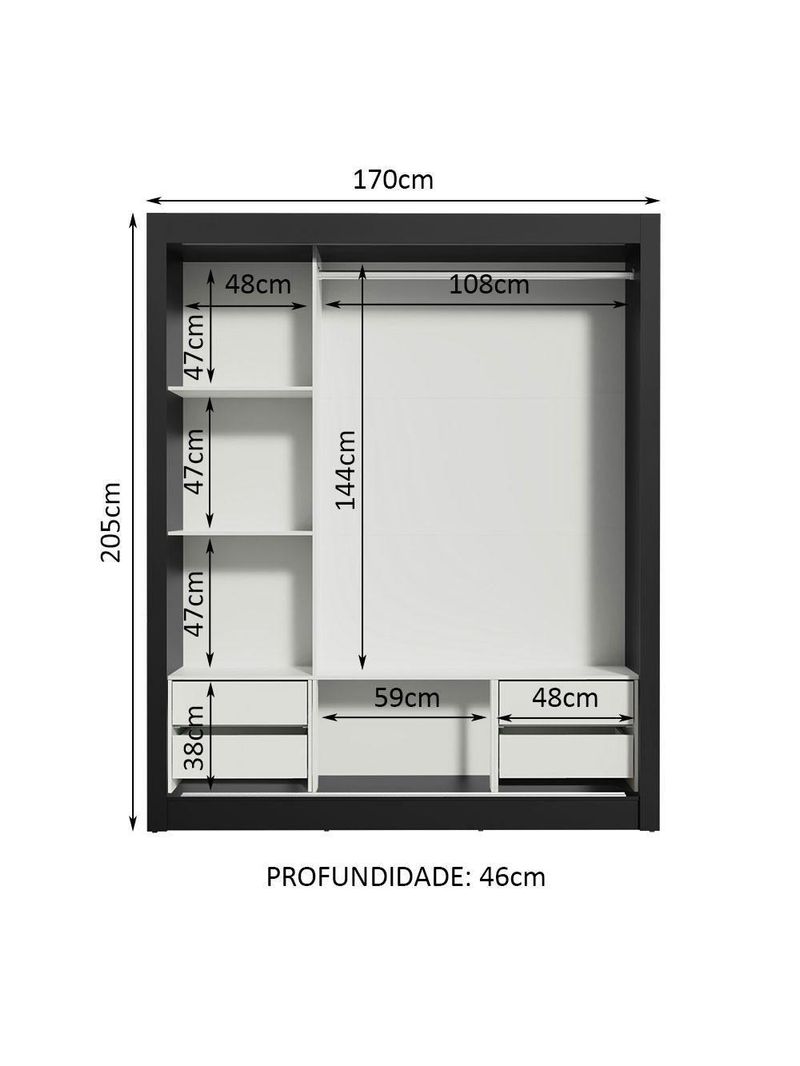Guarda Roupa Casal 3 Portas De Correr De Espelho Preto
