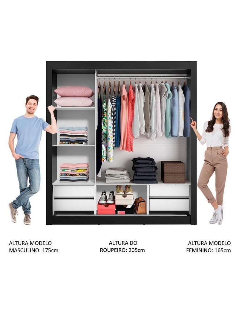 Guarda Roupa Casal 3 Portas De Correr De Espelho Preto