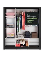 Guarda Roupa Casal 3 Portas De Correr De Espelho Preto