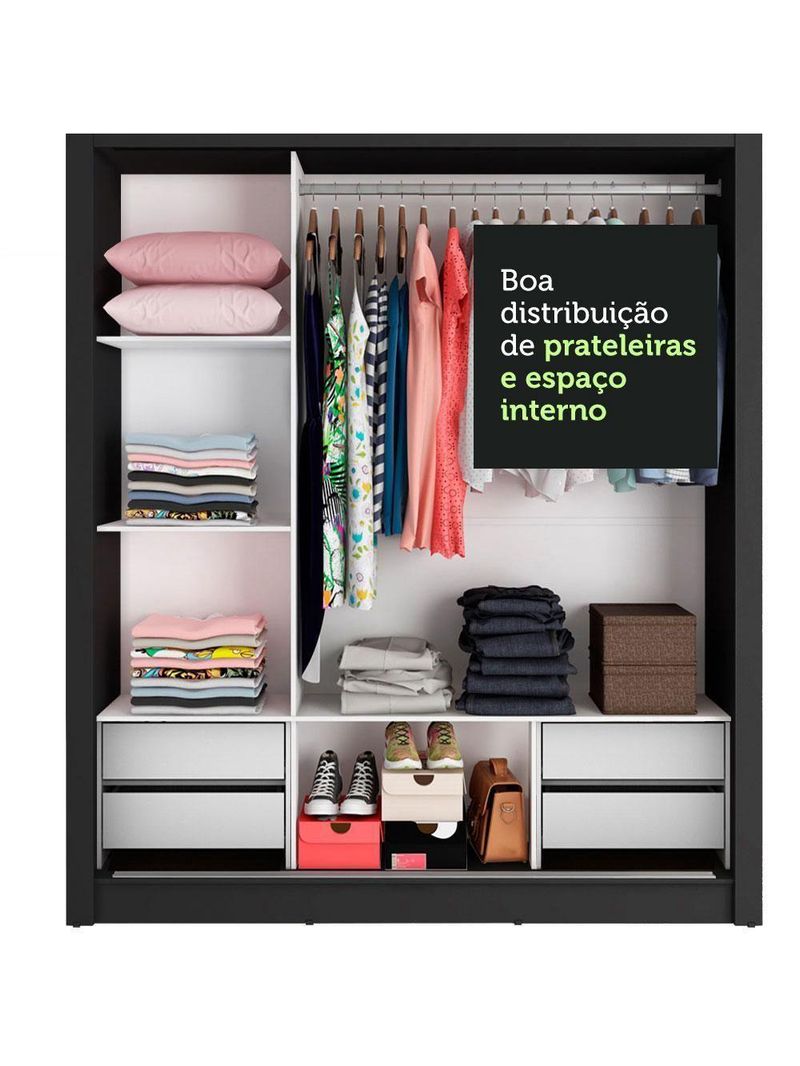 Guarda Roupa Casal 3 Portas De Correr De Espelho Preto