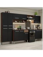 Armário De Cozinha Completa Madesa Emilly 293001 Com Balcão E Paneleiro Rustic/Preto
