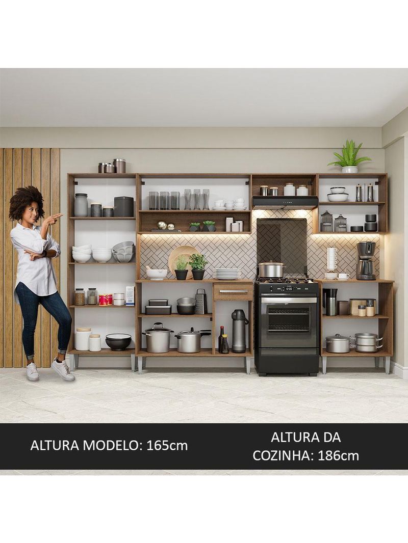 Armário De Cozinha Completa Madesa Emilly 293001 Com Balcão E Paneleiro Rustic/Preto
