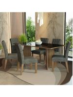 Conjunto Sala Jantar Mesa Vidro 6 Cadeiras Rustic-preto