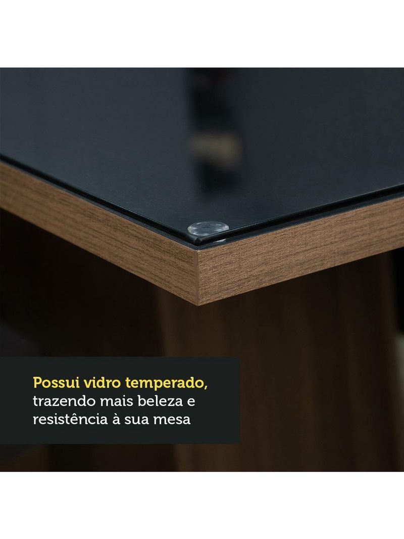 Conjunto Sala Jantar Mesa Vidro 6 Cadeiras Rustic-preto