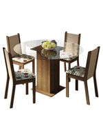 Conj Mesa Tampo De Vidro 4 Cadeiras Rustic/Crema/hibiscos