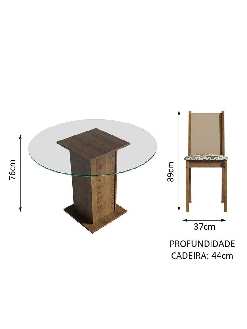 Conj Mesa Tampo De Vidro 4 Cadeiras Rustic/Crema/hibiscos