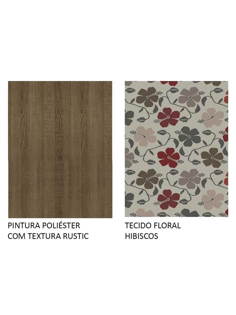 Conj Mesa Tampo De Vidro 4 Cadeiras Rustic/Crema/hibiscos