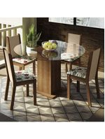 Conj Mesa Tampo De Vidro 4 Cadeiras Rustic/Crema/hibiscos