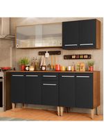 Armário de Cozinha Emilly Box com Balcão e Aéreo Vidro Preto