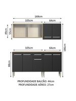 Armário de Cozinha Emilly Box com Balcão e Aéreo Vidro Preto