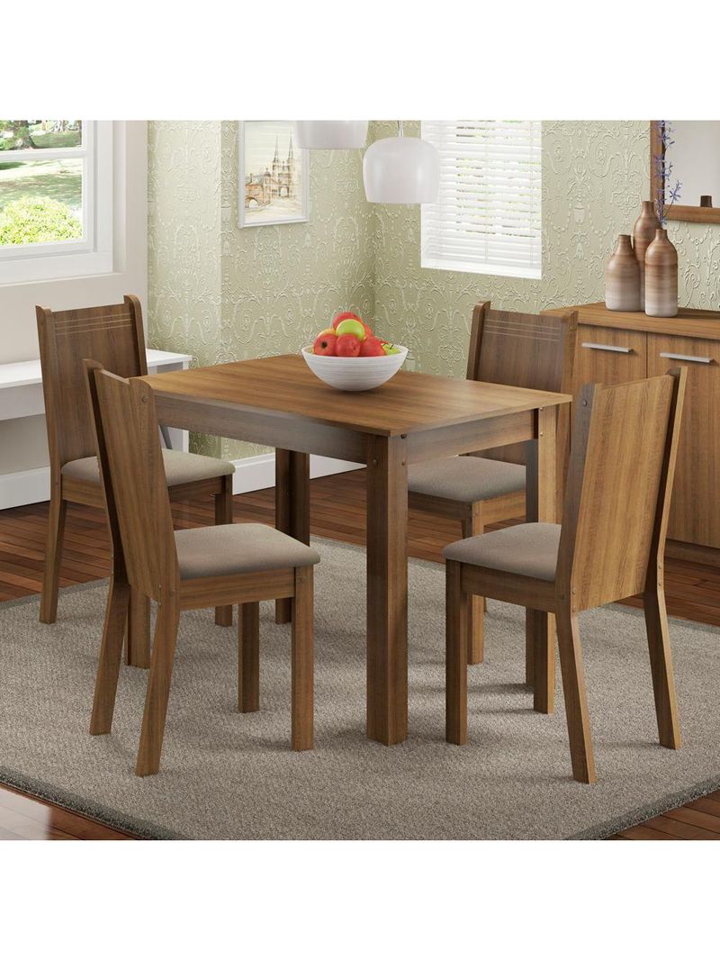 Conjunto Sala Jantar Mesa Tampo Madeira 4 Cadeiras Madesa