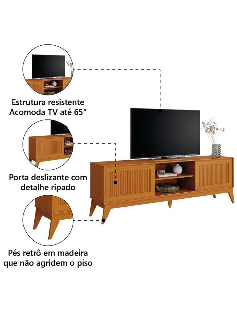 Rack Bancada Para Tv Até 65 Polegadas Ripado Cedro King