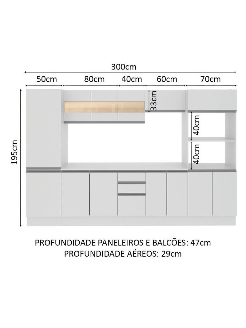 Cozinha Madesa Smart Modulada com Armário Balcão e Tampo