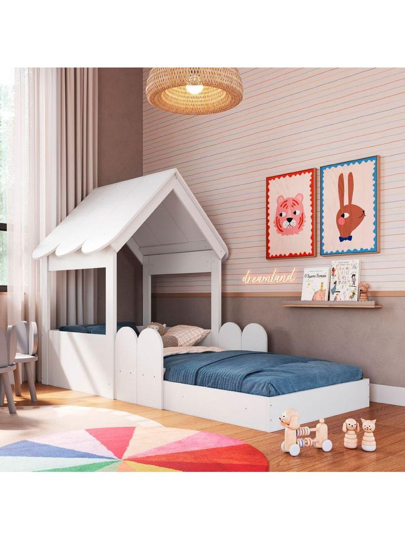 Cama Infantil Montessoriana Casinha Branca Completa