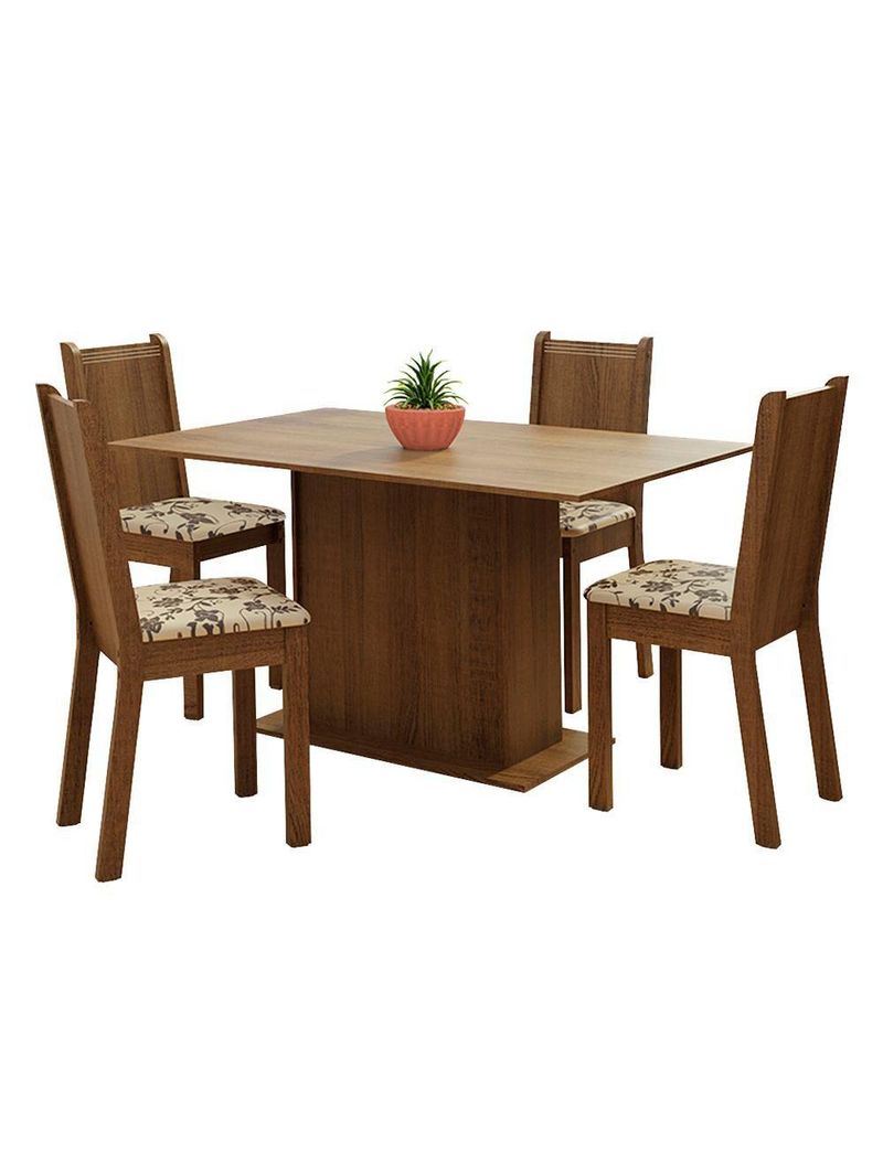 Conjunto Sala de Jantar Madesa Luana Mesa Tampo de Madeira com 4 Cadeiras – Rustic/Bege Marrom