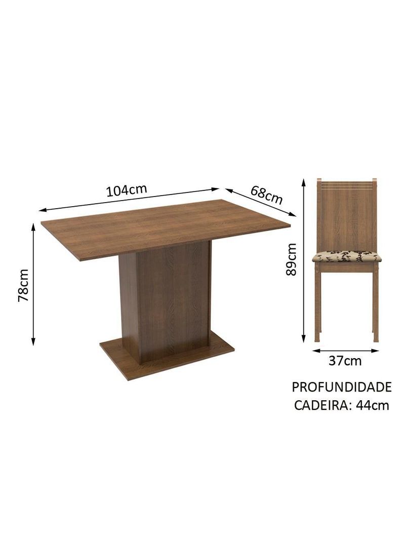 Conjunto Sala de Jantar Madesa Luana Mesa Tampo de Madeira com 4 Cadeiras – Rustic/Bege Marrom