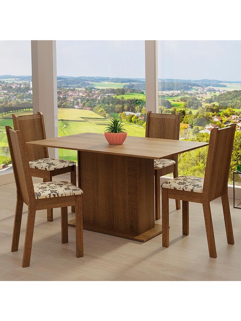 Conjunto Sala de Jantar Madesa Luana Mesa Tampo de Madeira com 4 Cadeiras – Rustic/Bege Marrom