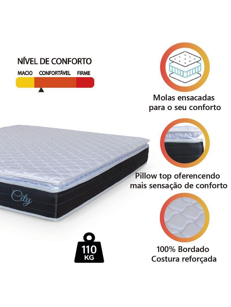 Colchão Casal Molas Ensacadas City Pillow Top Hellen