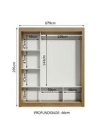 Guarda-roupa Casal 3 Portas Com Espelhos Rustic/Cinza
