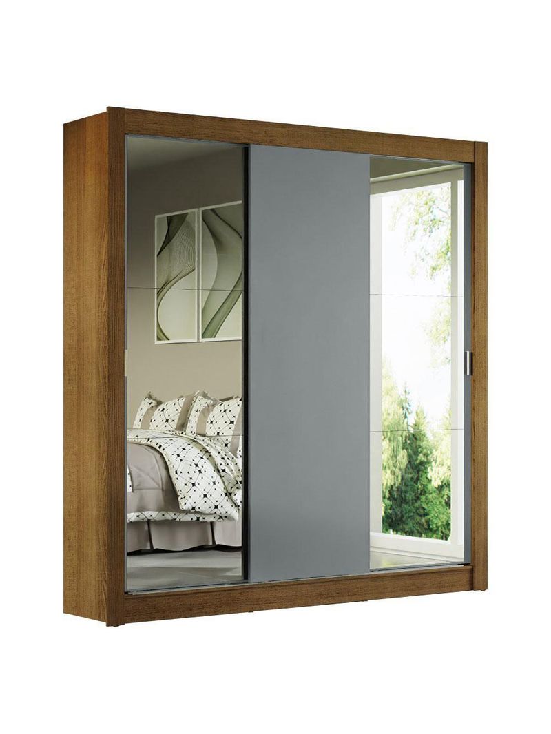 Guarda-roupa Casal 3 Portas Com Espelhos Rustic/Cinza
