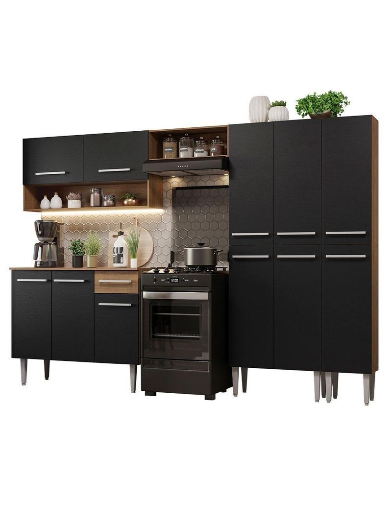 Armário De Cozinha Completa 261Cm Rustic/Preto