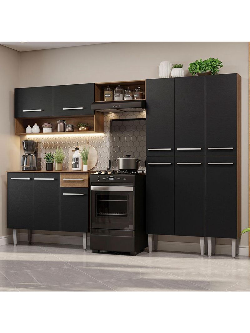 Armário De Cozinha Completa 261Cm Rustic/Preto