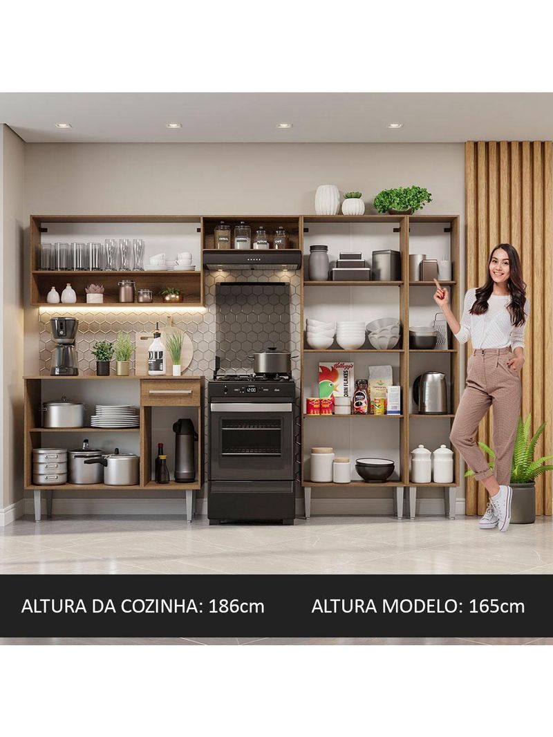 Armário De Cozinha Completa 261Cm Rustic/Preto