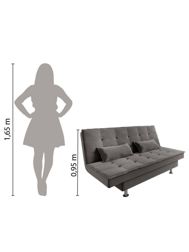Sofá Cama 3 Lugares 1,84m Andradas Veludo Suede Cinza Mamflex Cinza