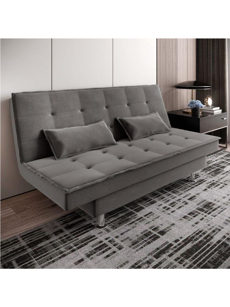 Sofá Cama 3 Lugares 1,84m Andradas Veludo Suede Cinza Mamflex Cinza
