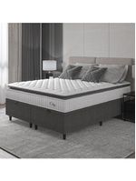 Cama Box Baú Colchão Casal Queen Molas Ensacadas City Pillow Top 158x198x64cm Branco-Preto Hellen Suporta até 110kg por Pessoa