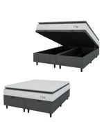 Cama Box Baú Colchão Casal Queen Molas Ensacadas City Pillow Top 158x198x64cm Branco-Preto Hellen Suporta até 110kg por Pessoa