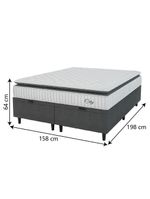 Cama Box Baú Colchão Casal Queen Molas Ensacadas City Pillow Top 158x198x64cm Branco-Preto Hellen Suporta até 110kg por Pessoa