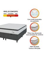 Cama Box Baú Colchão Casal Queen Molas Ensacadas City Pillow Top 158x198x64cm Branco-Preto Hellen Suporta até 110kg por Pessoa