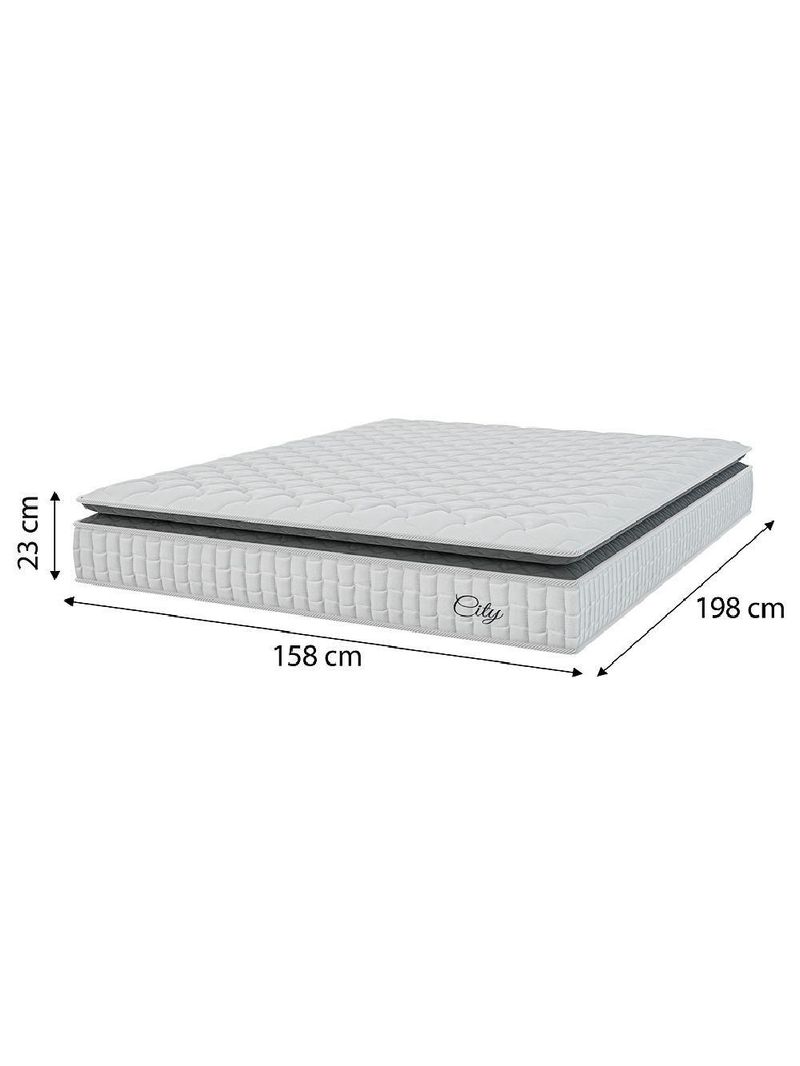 Cama Box Baú Colchão Casal Queen Molas Ensacadas City Pillow Top 158x198x64cm Branco-Preto Hellen Suporta até 110kg por Pessoa