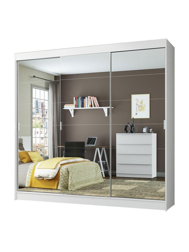 Guarda-roupa Casal Madesa Veneza 3 Portas De Correr De Espelhos Branco