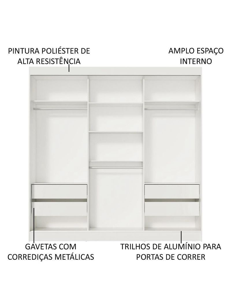 Guarda-roupa Casal Madesa Veneza 3 Portas De Correr De Espelhos Branco