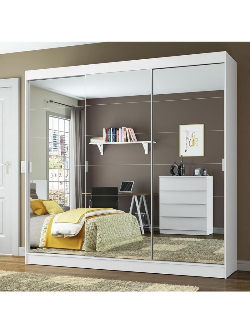 Guarda-roupa Casal Madesa Veneza 3 Portas De Correr De Espelhos Branco
